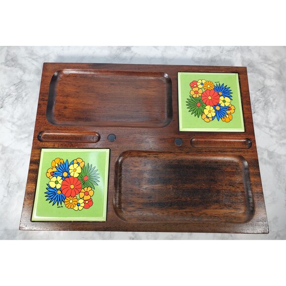 Vintage 1970s Imperial International Japan Floral Tile Cheese Charcuterie Board - Picture 1 of 4